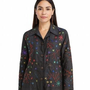 Chicos Colorful Beaded Embroide4ed Black Shirt Jacket M. Chicos 1
